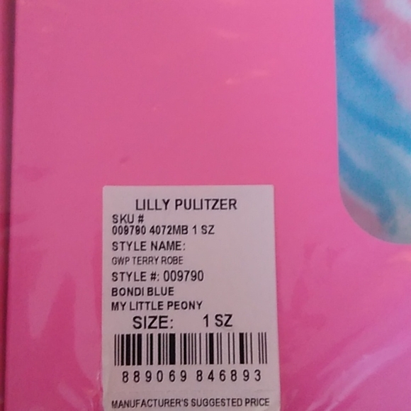 Lilly Pulitzer Belted Tie Terry Robe, Bondi Blue, My Little Peony, (OS N… - Picture 3 of 5